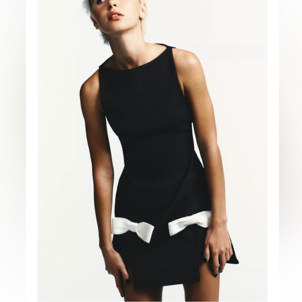Zara Contrast Bow Mini Dress - New - Picture 3 of 5